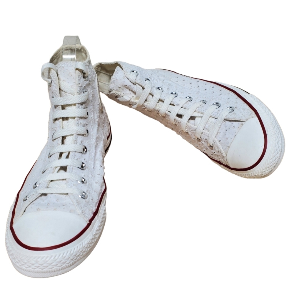 Chuck Taylor Converse White Perforated Stars High Top, Unisex 10½ Women 8½ Men
